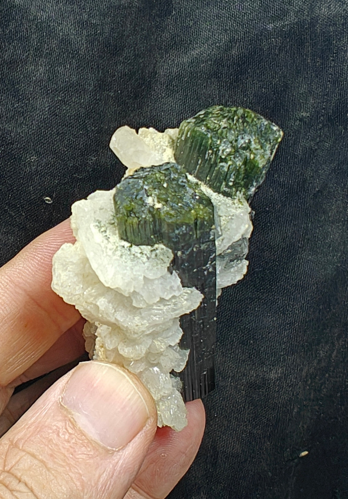 Perfectly terminated specimen of green cap Tourmalines crystals with associated albite 94 grams