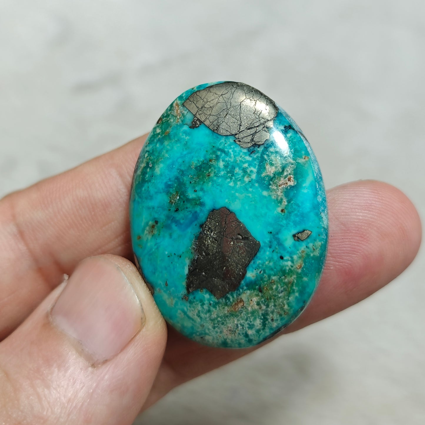 Single amazing natural turquoise cabochon with Pyrite  22 grams