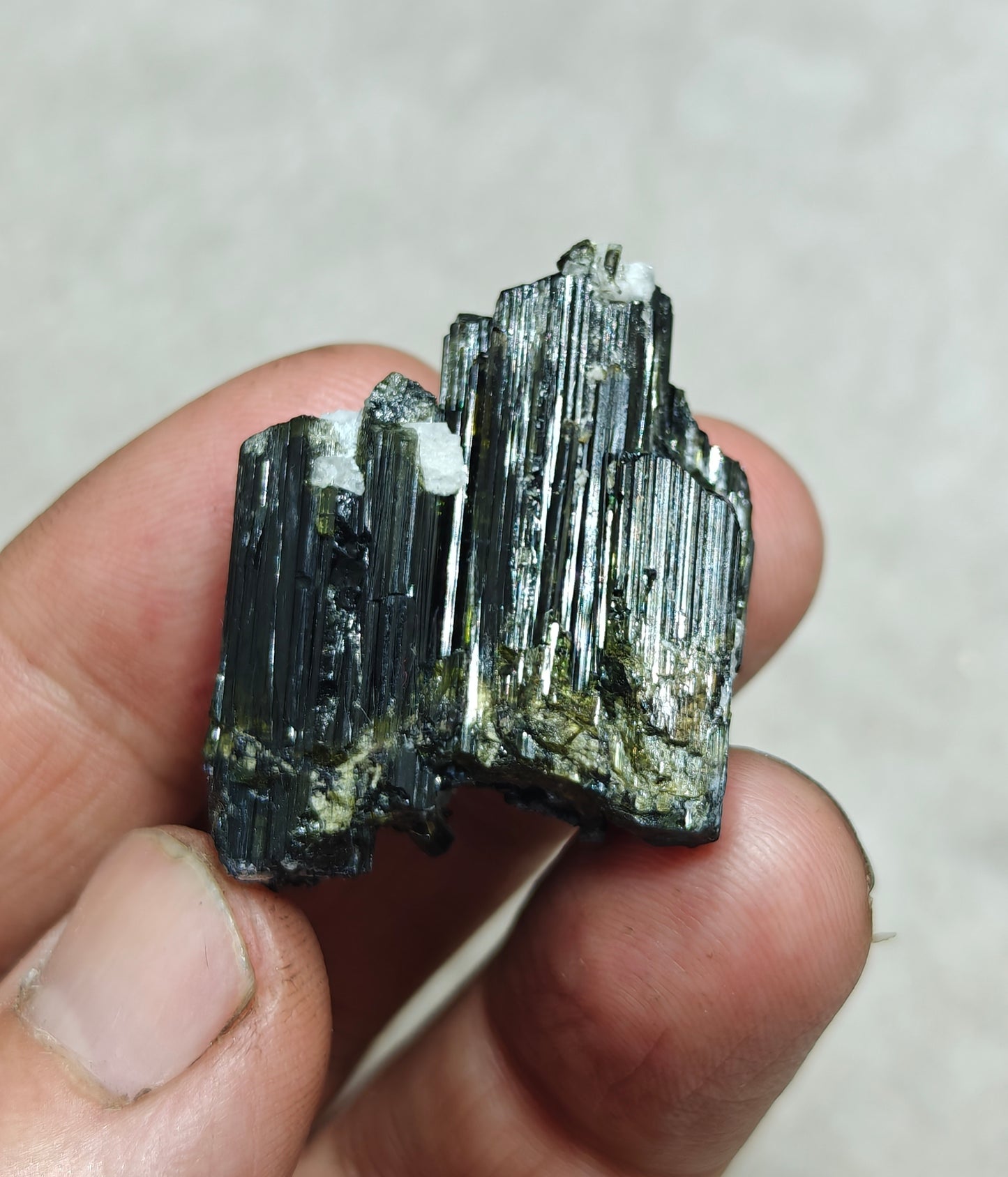 Dark green color Tourmaline crystals cluster with chatoyance effect amazing lustre 27 grams