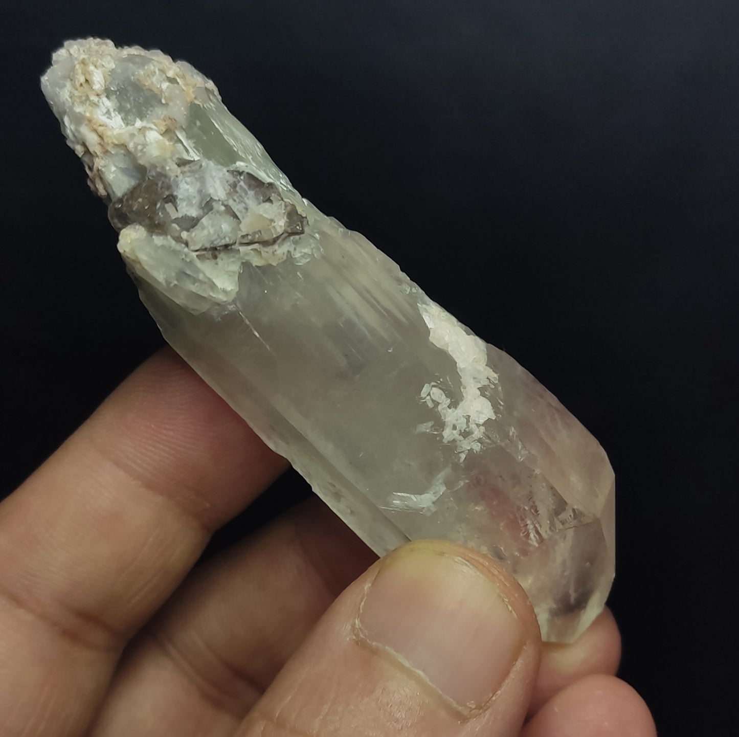 Aesthetic specimen of quartz crystal with unique amphibole inclusion 52 grams