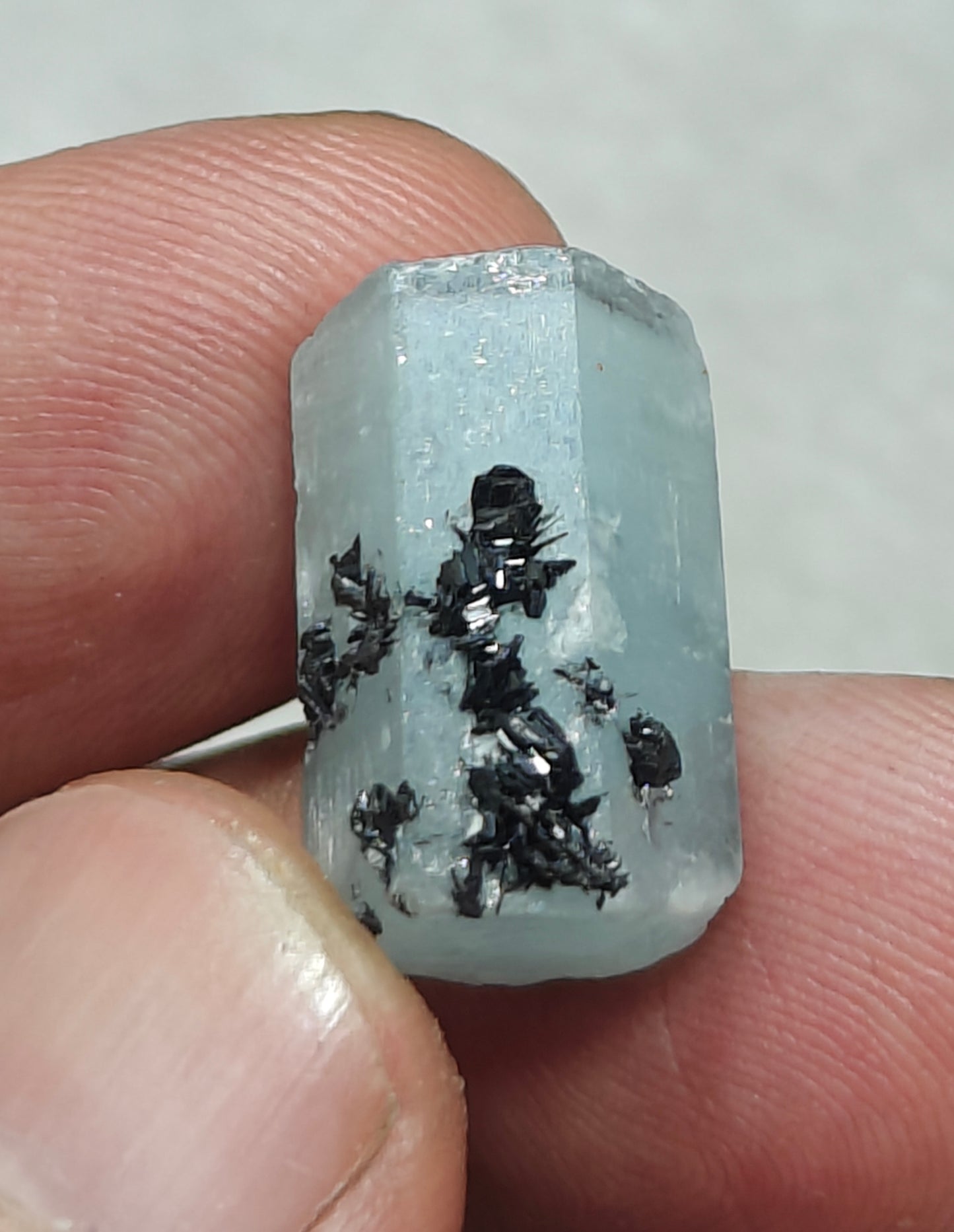 Aquamarine Crystal with tantalite 27 carats