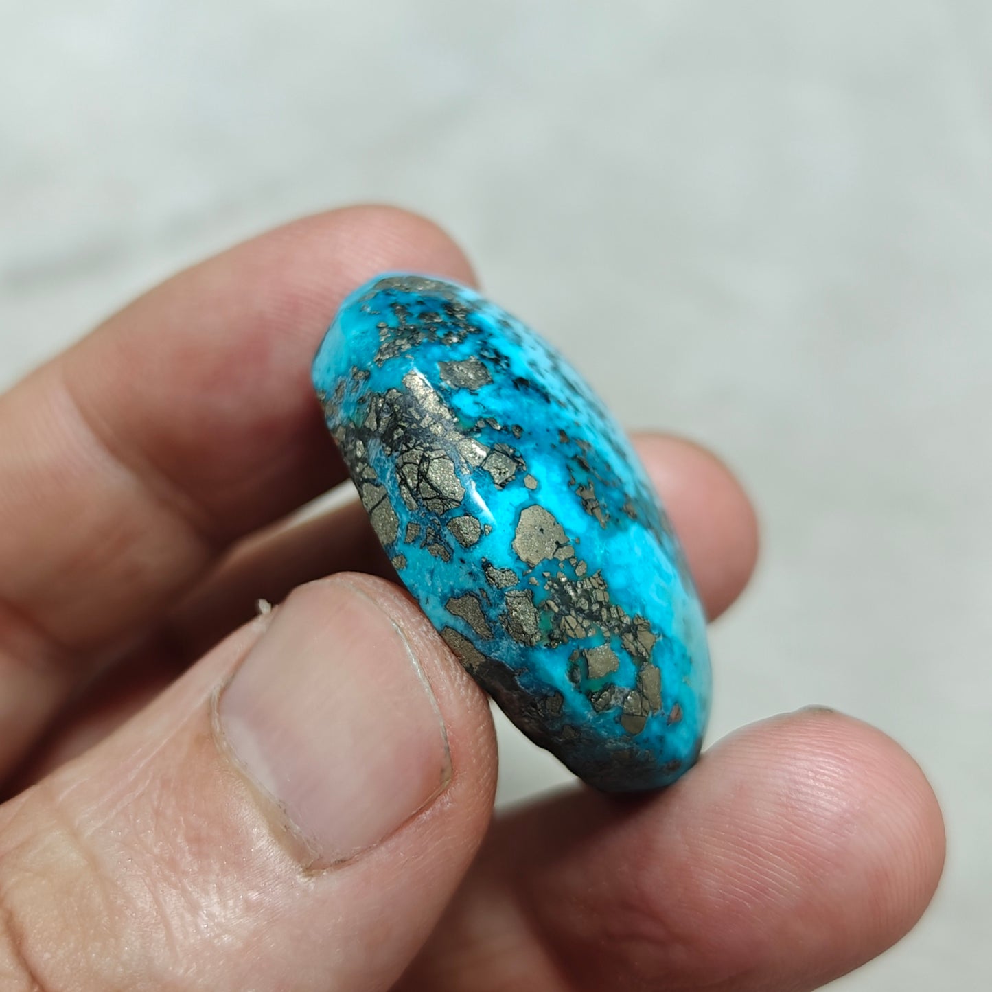 Single amazing natural turquoise cabochon with Pyrite 28.5 grams