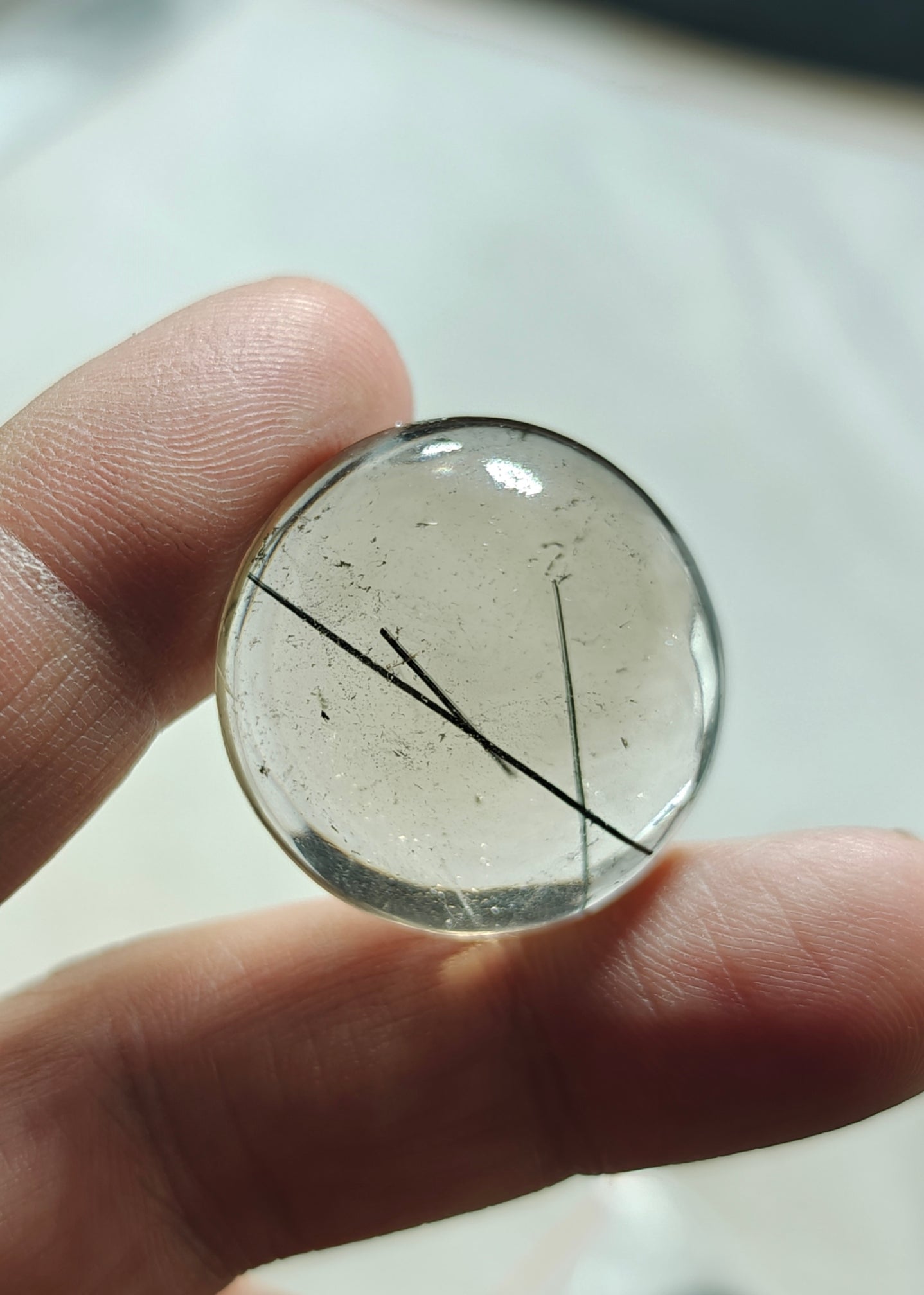 Tourmaline included smoky Quartz cabochon 64 carats