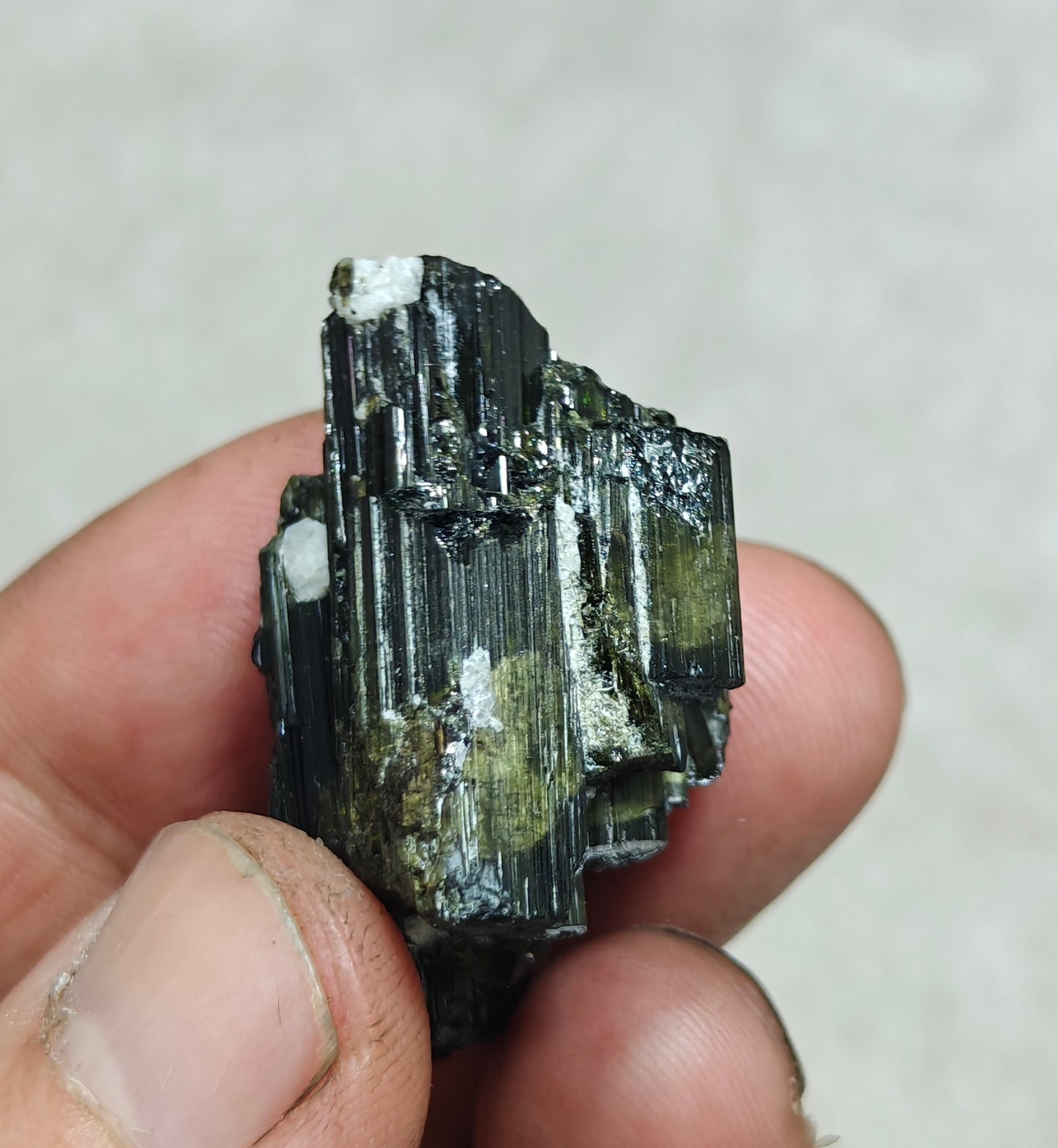 Dark green color Tourmaline crystals cluster with chatoyance effect amazing lustre 27 grams