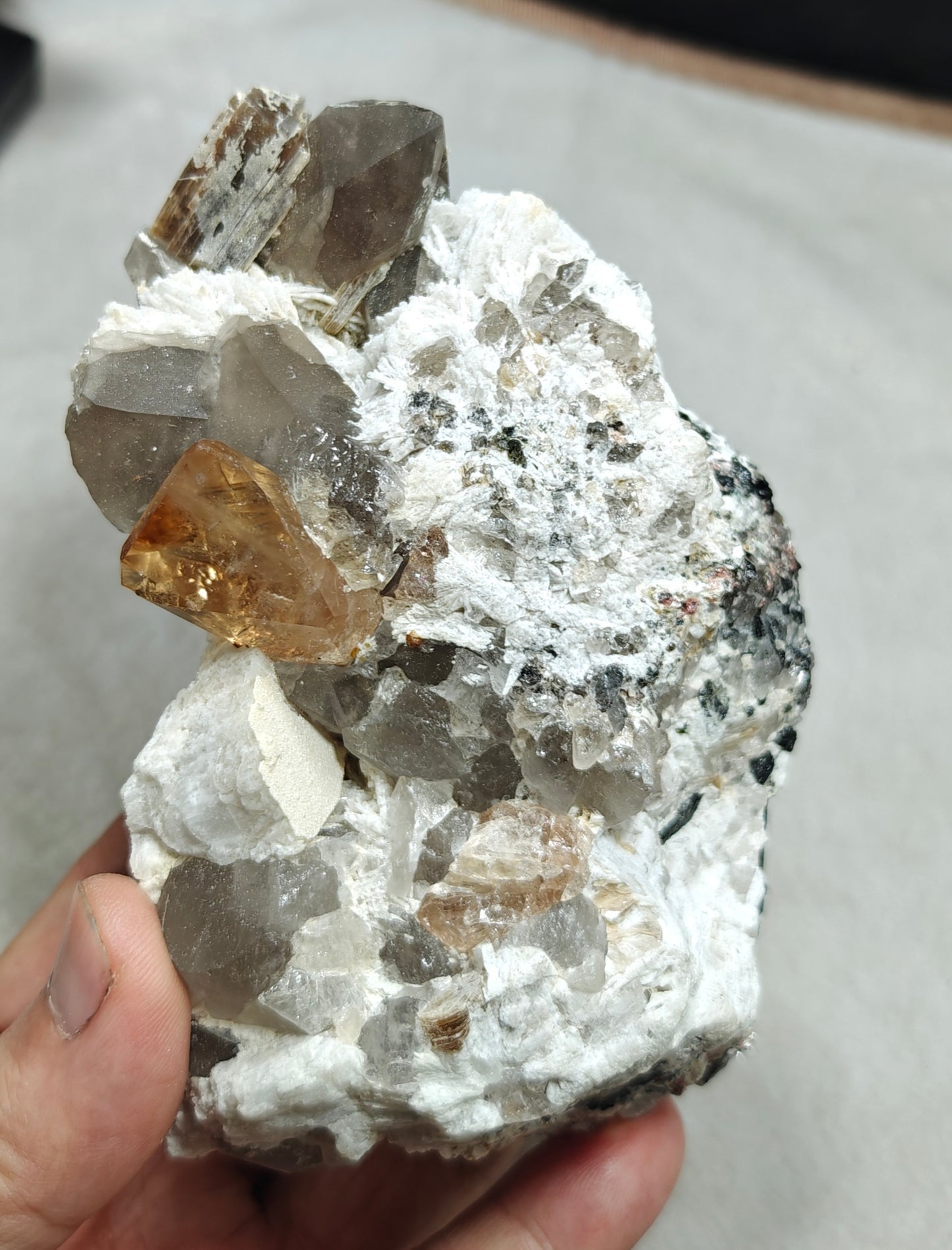 Natural terminated peach color Topaz crystal on matrix 677 grams