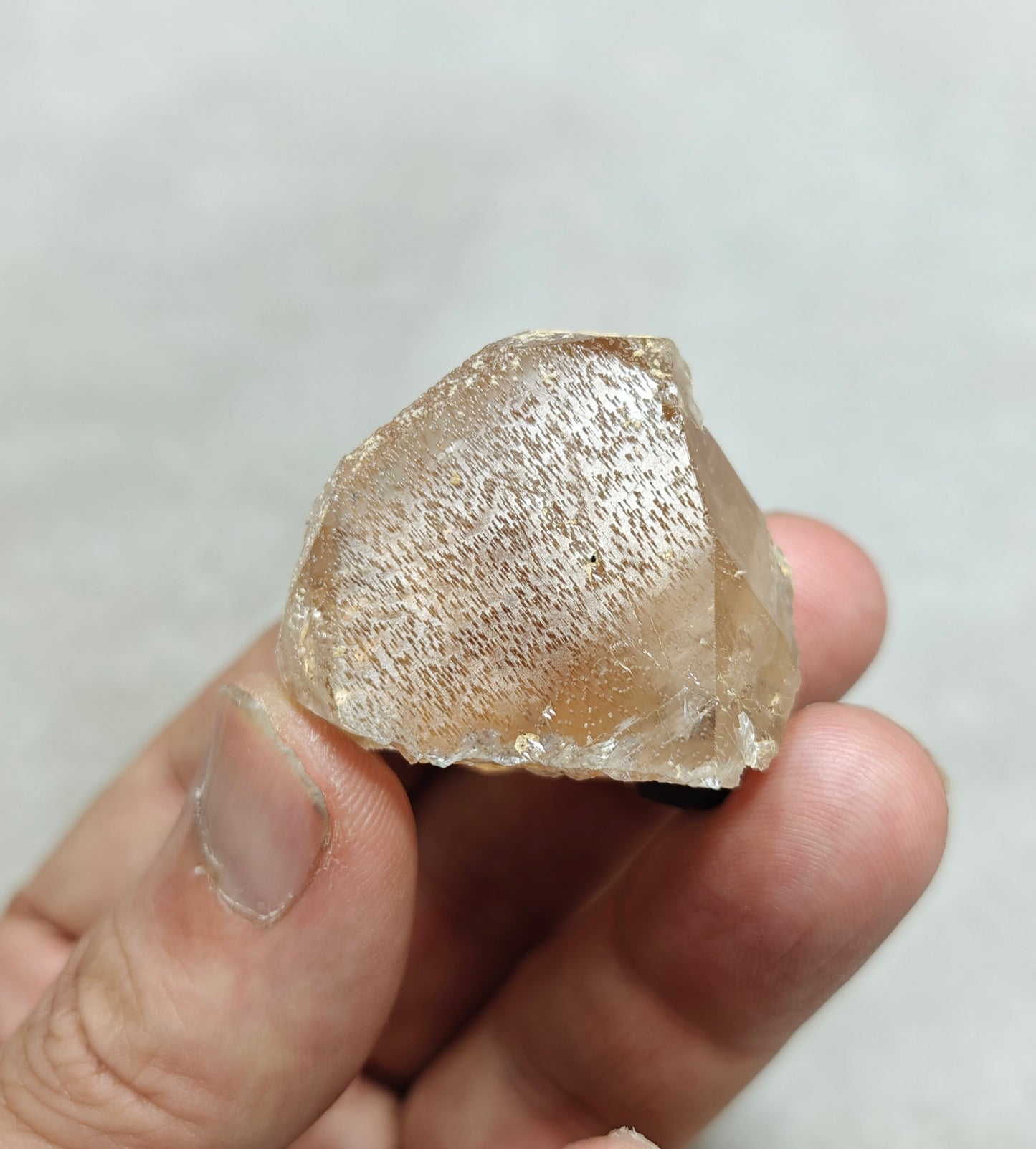Peach color Topaz crystal with Tourmaline 68 grams