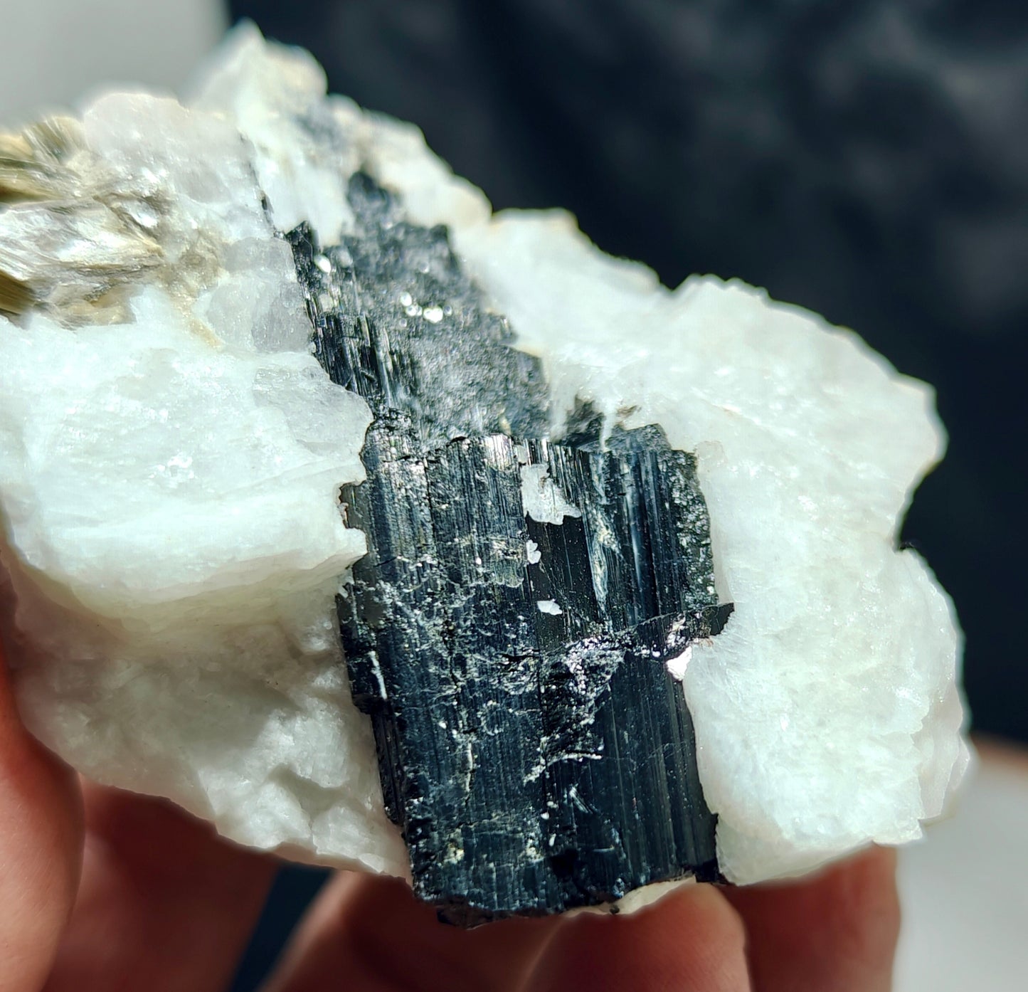 An Aesthetic Natural specimen of combination of Albite, etched Schorl, Quartz and Muscovite 268 grams