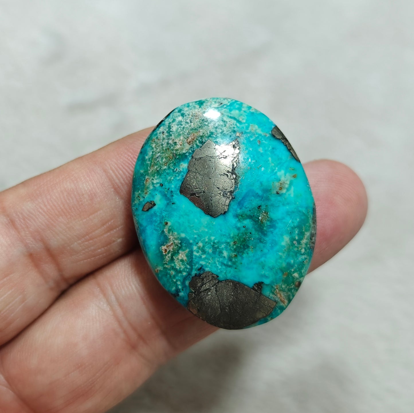 Single amazing natural turquoise cabochon with Pyrite  22 grams