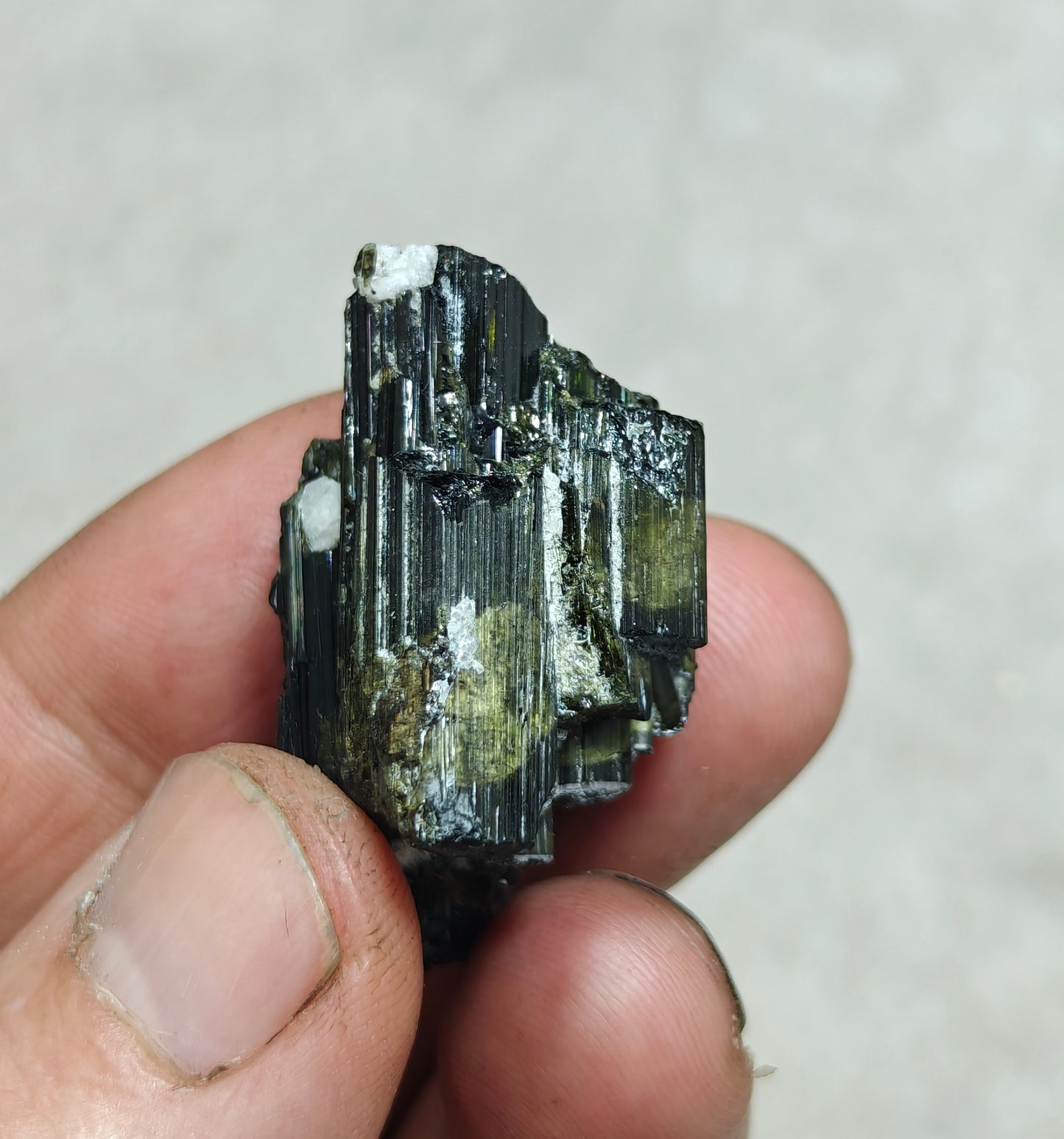 Dark green color Tourmaline crystals cluster with chatoyance effect amazing lustre 27 grams