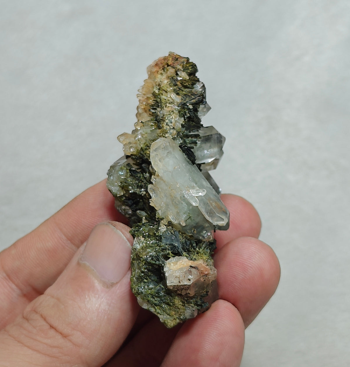 Natural quartz and Epidote cluster with 54 grams