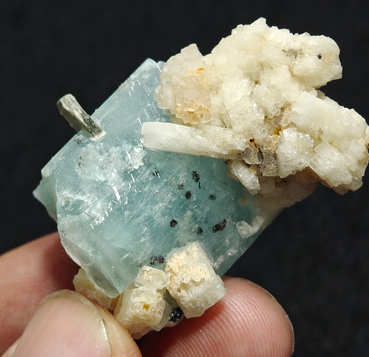 Single beautiful terminated Afghanistan Aquamarine Crystal with albite 25 grams