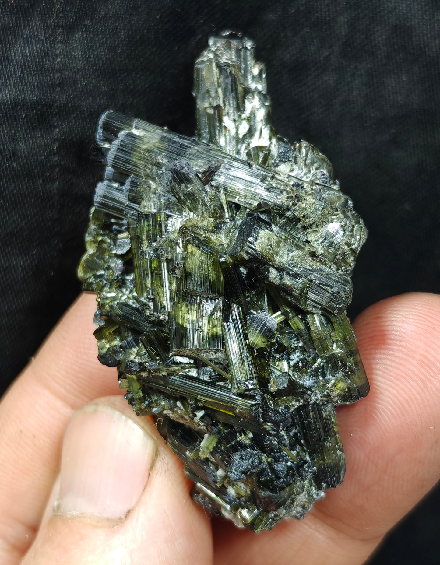 Dark green color Tourmaline crystals with chatoyance effect 35 grams