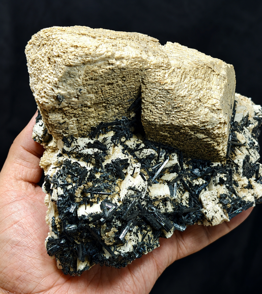 Etched feldspar with Black Tourmaline Crystal Cluster 880 grams