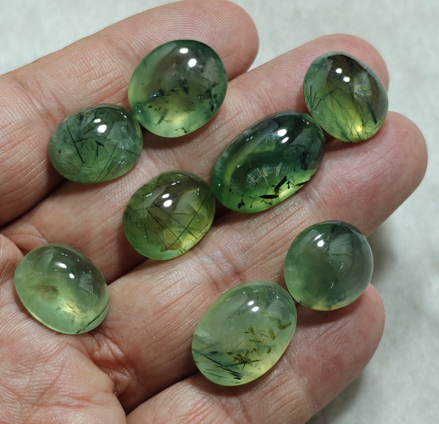 epidote included prehnite cabochons 8 Cabochons