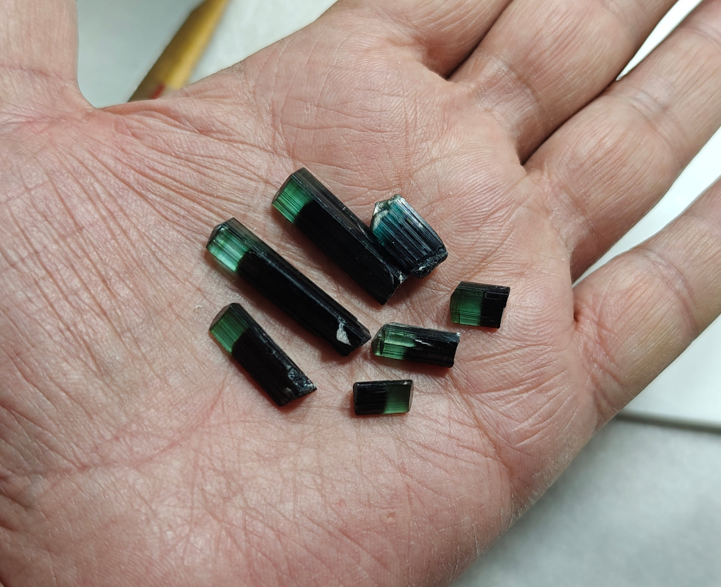 Natural green cap indicolite cap tourmaline crystals 51 carats