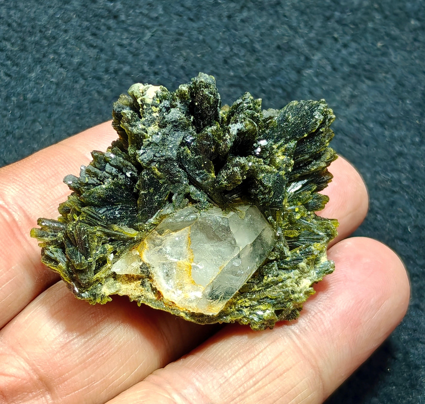 An amazing quartz and Epidote cluster with beautiful terminations 52 grams
