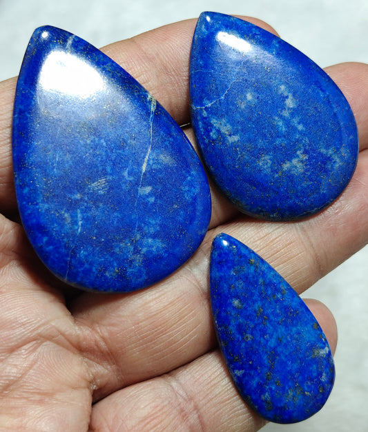 3 Lapis Lazuli Cabochons pear shaped flat back