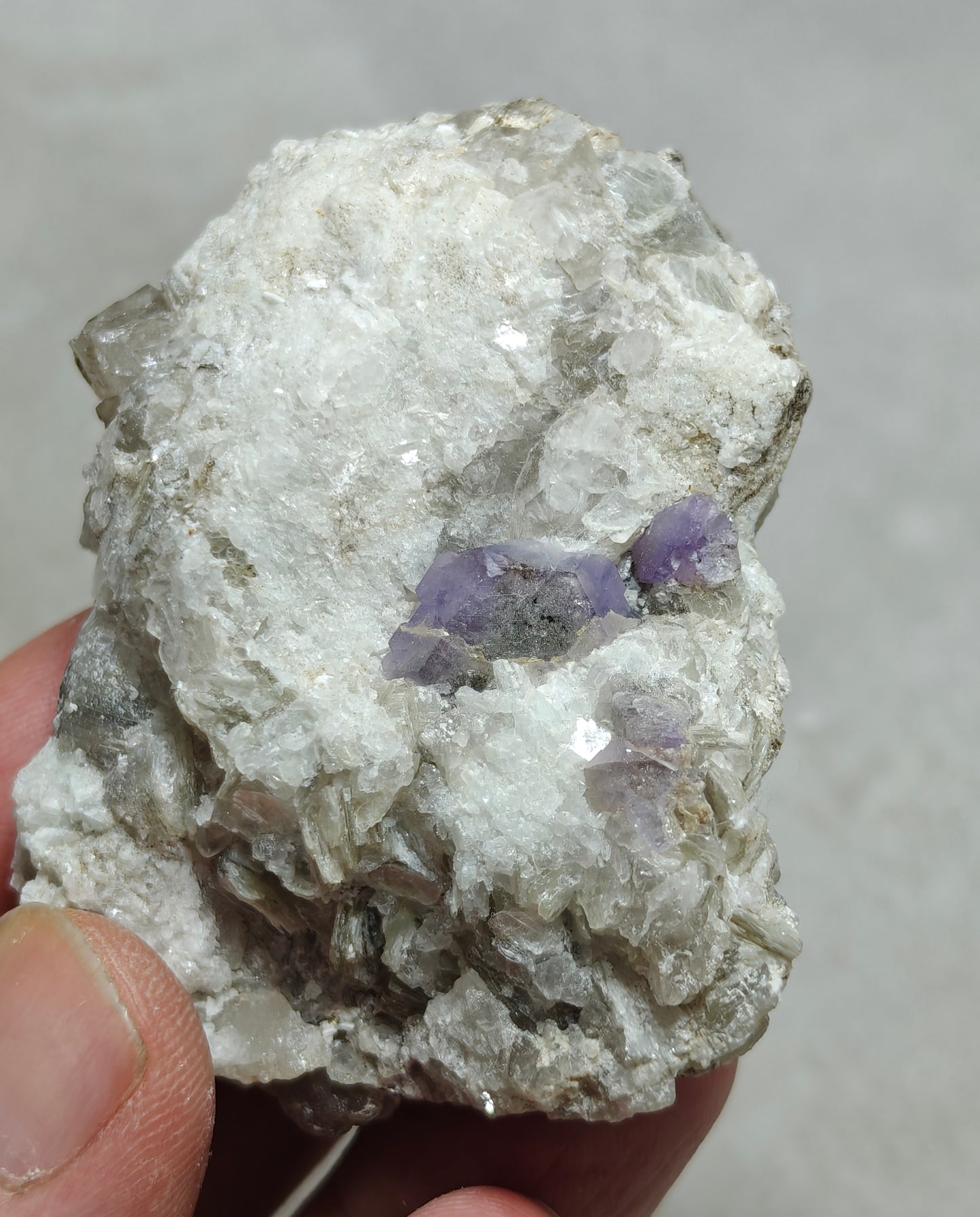 purple Apatite crystals on matrix with quartz and mica 127 grams