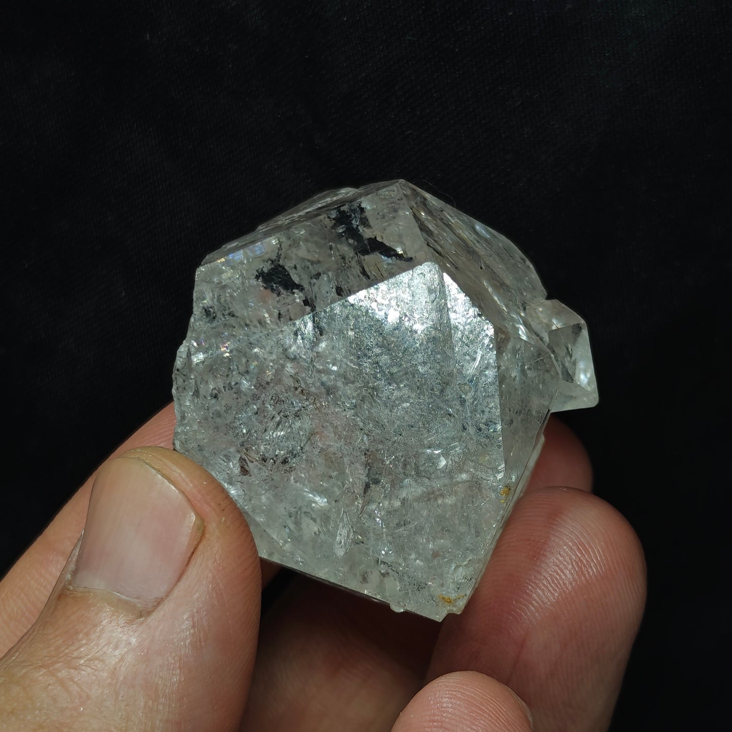 double terminated diamond like quartz crystal with carbon inclusions 57 grams