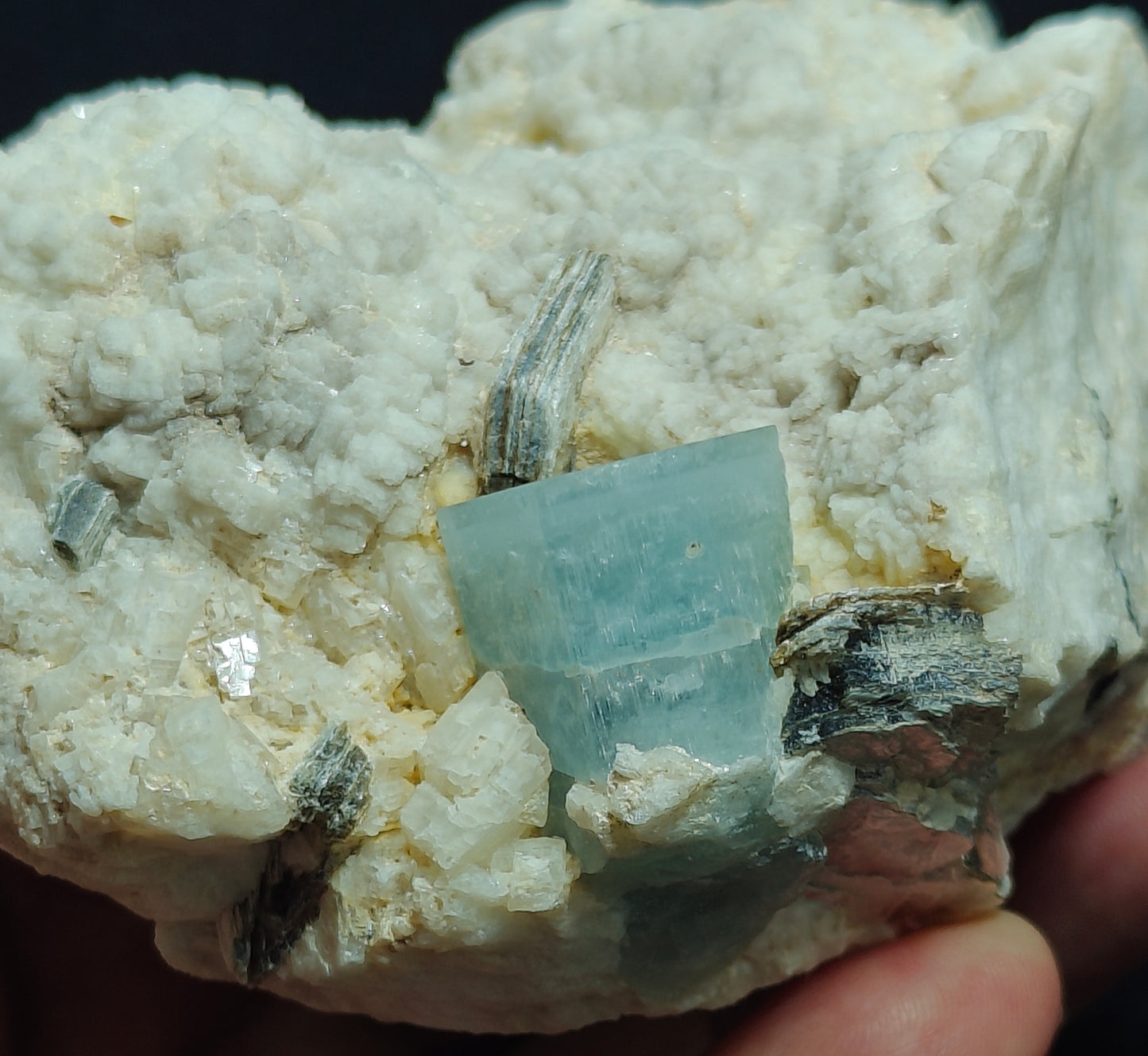 Afghanistan Aquamarine Crystal on matrix with albite 500 grams