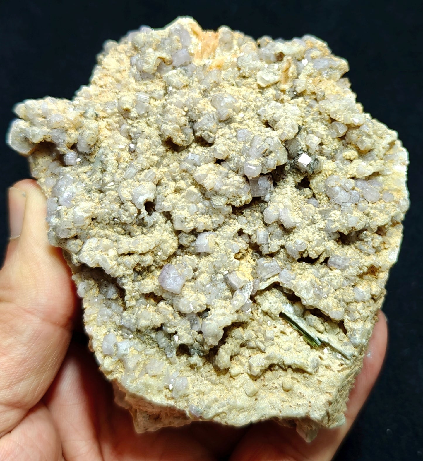 Purple Apatite crystals on matrix with a quartz and small Tourmaline crystal 280 grams