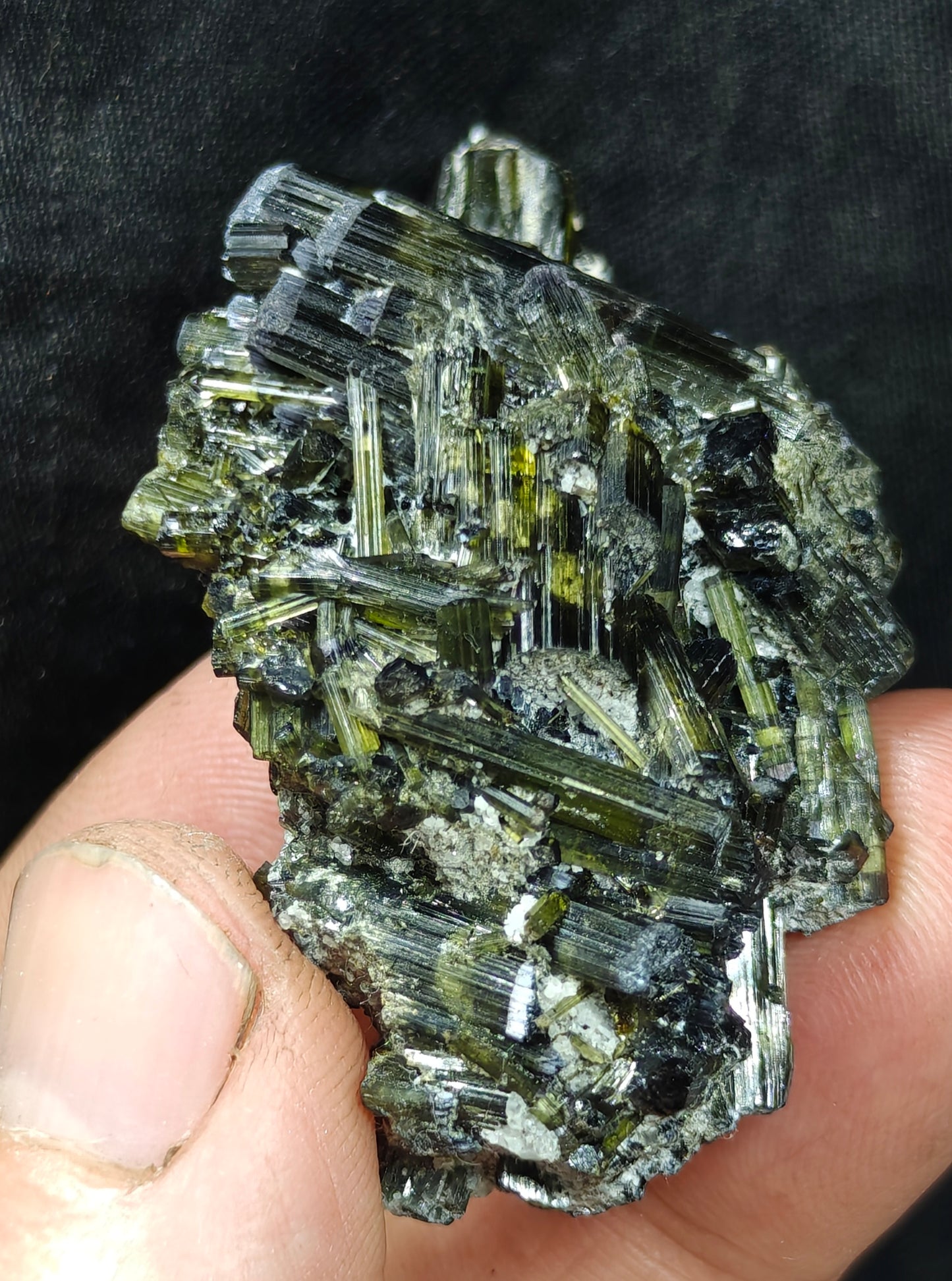 Dark green color Tourmaline crystals with chatoyance effect 35 grams