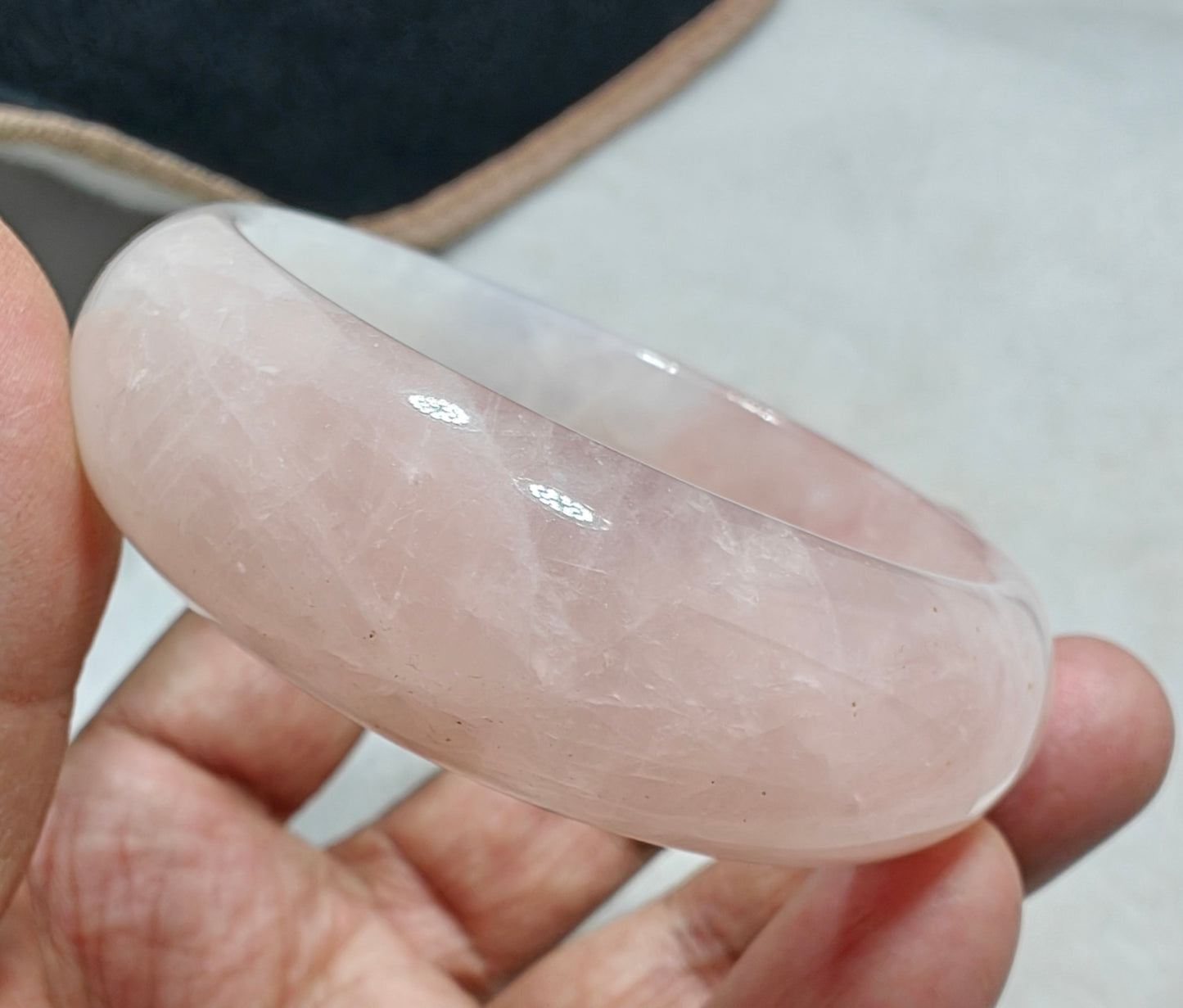 Natural bicolor calcite pink and white bangle 61 mm