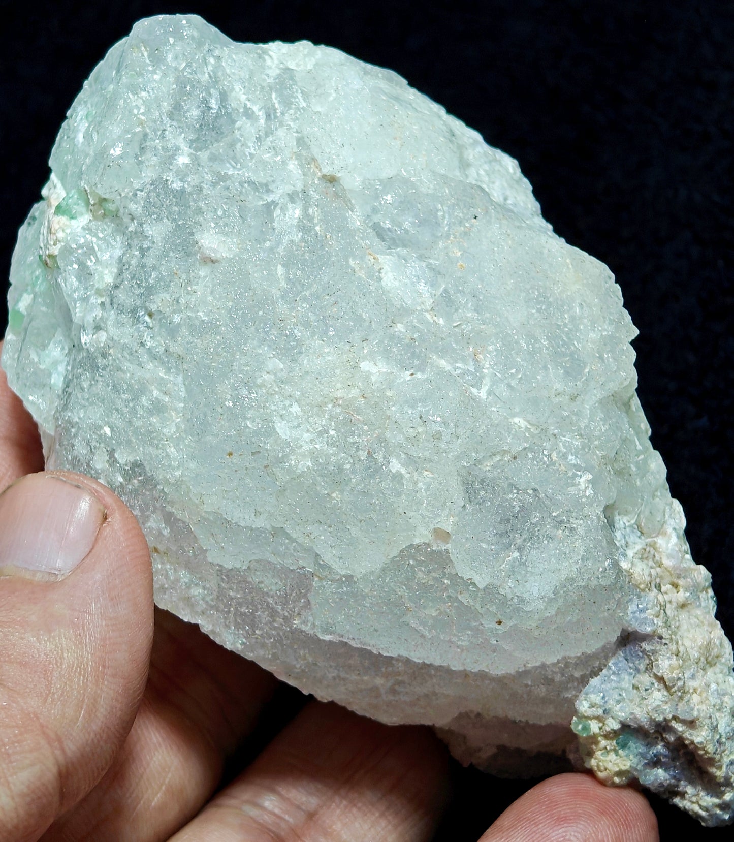 Natural etched pollucite with green tourmalines 260 grams