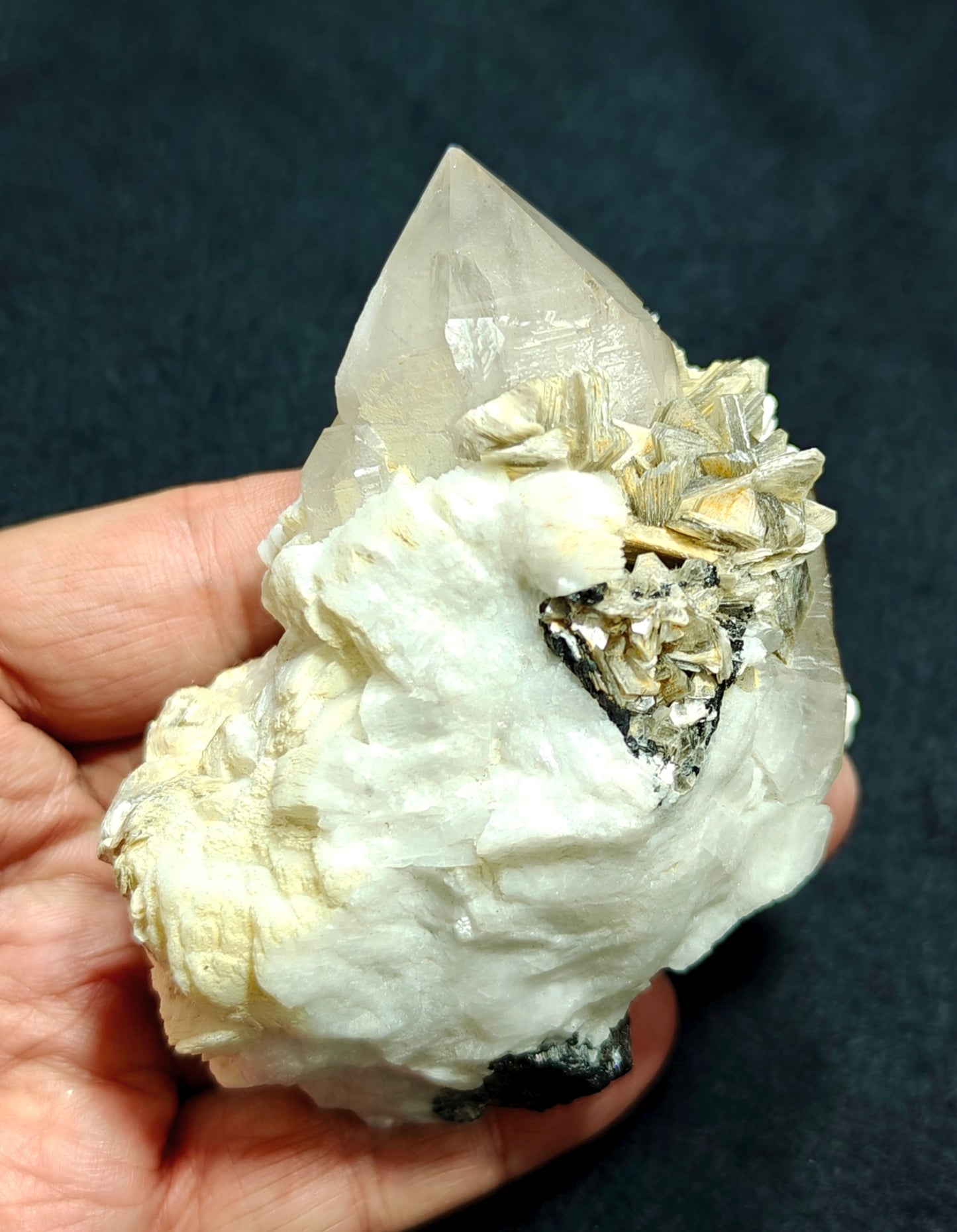An Aesthetic Natural specimen of combination of Albite, etched Schorl, Quartz and Muscovite 268 grams