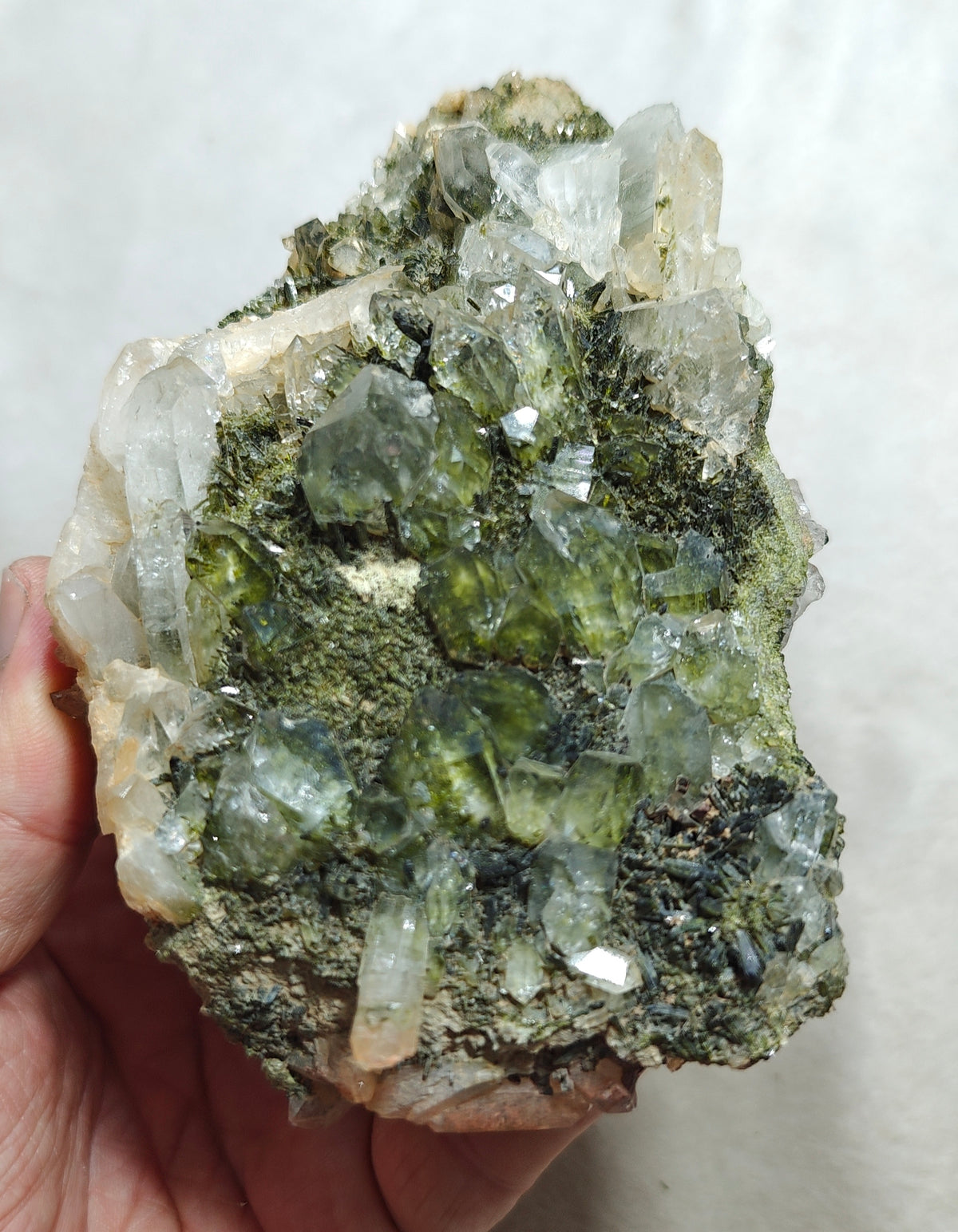 Natural Quartz and Epidote cluster 800 grams