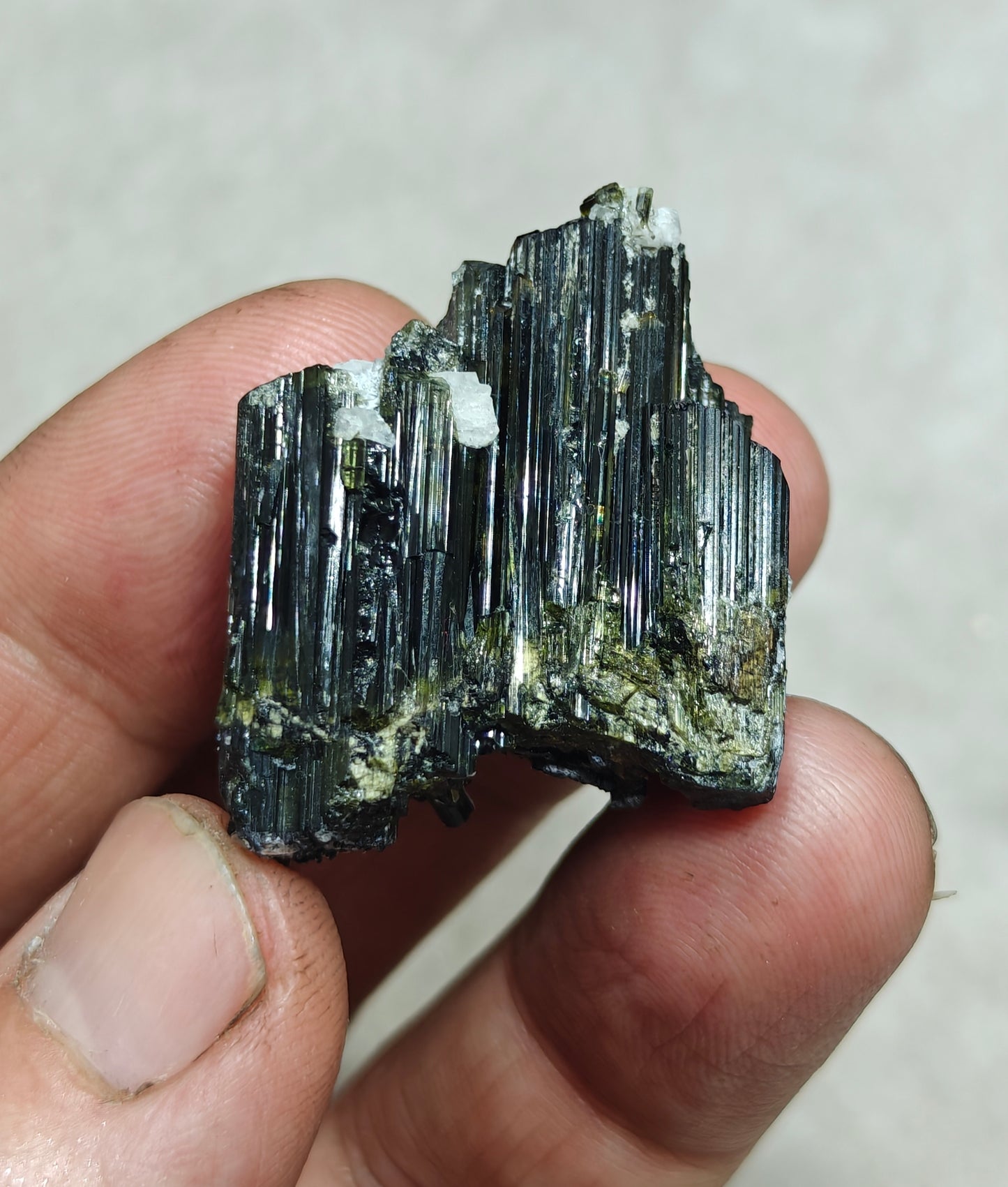 Dark green color Tourmaline crystals cluster with chatoyance effect amazing lustre 27 grams