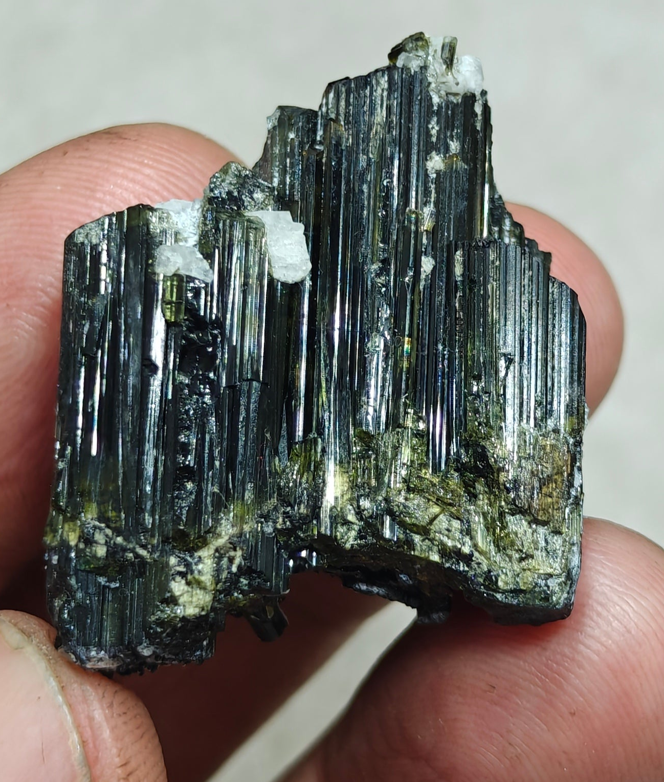 Dark green color Tourmaline crystals cluster with chatoyance effect amazing lustre 27 grams