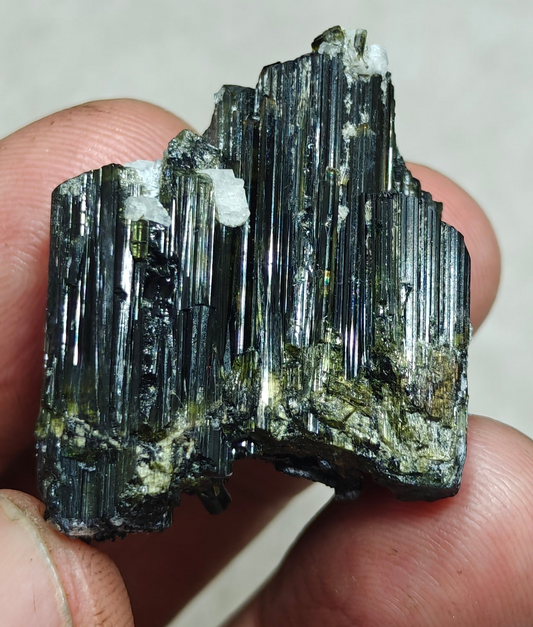 Dark green color Tourmaline crystals cluster with chatoyance effect amazing lustre 27 grams