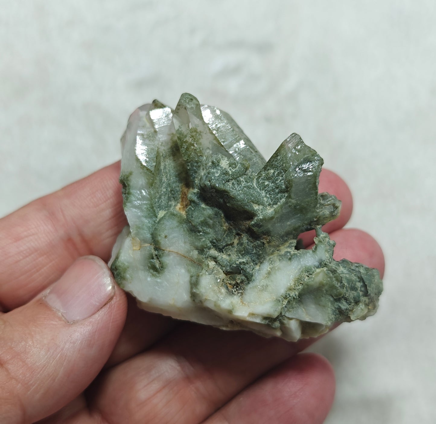 An Aesthetic small Natural crystals cluster of beautifully terminated Chlorite Quartz 65 grams