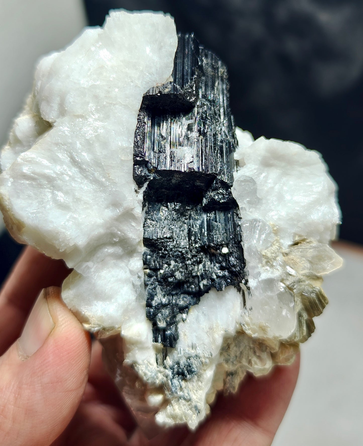 An Aesthetic Natural specimen of combination of Albite, etched Schorl, Quartz and Muscovite 268 grams
