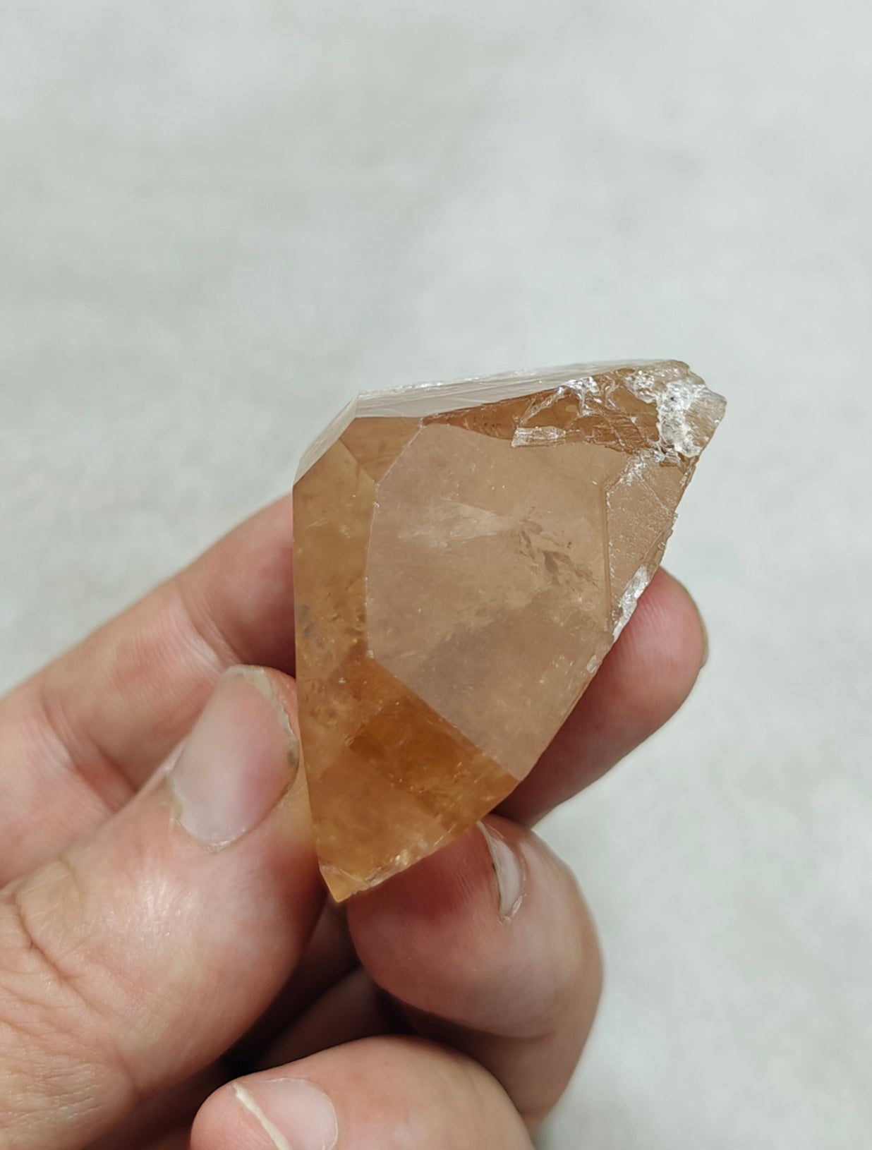 Terminated peach color Topaz crystal 84 grams
