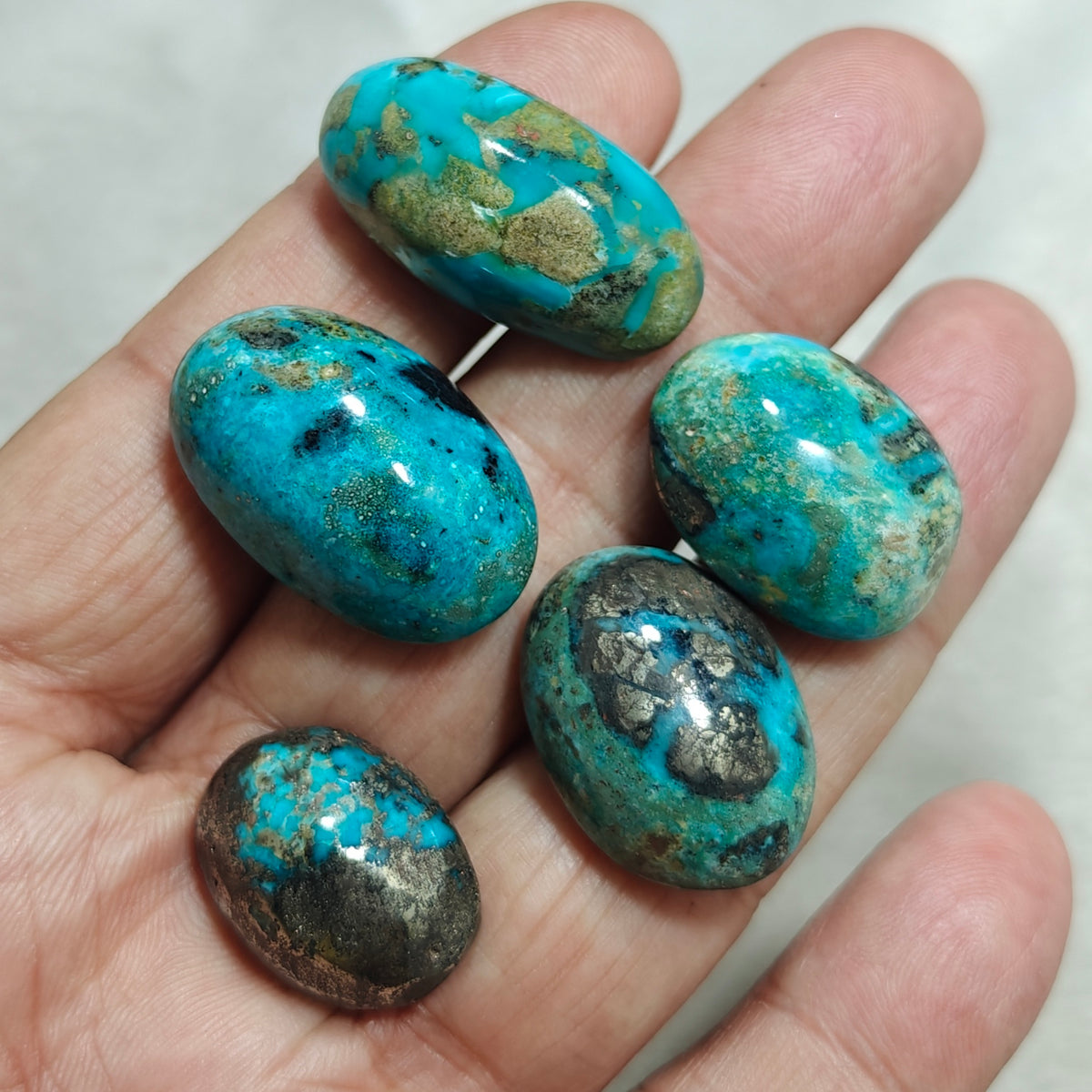 5 turquoise with Pyrite Cabochons total 40 grams
