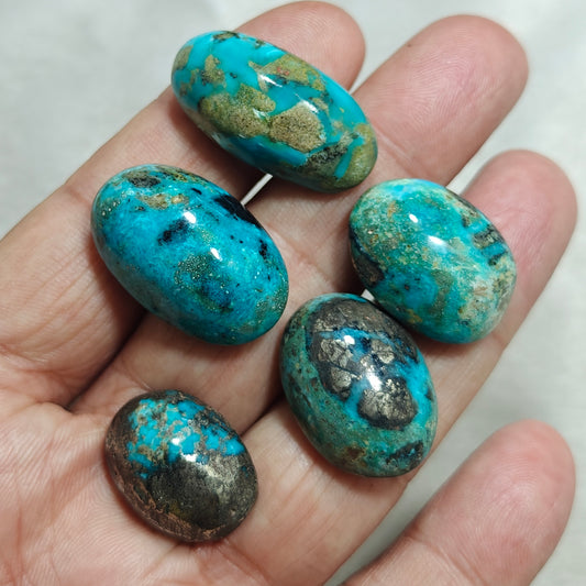 5 turquoise with Pyrite Cabochons total 40 grams