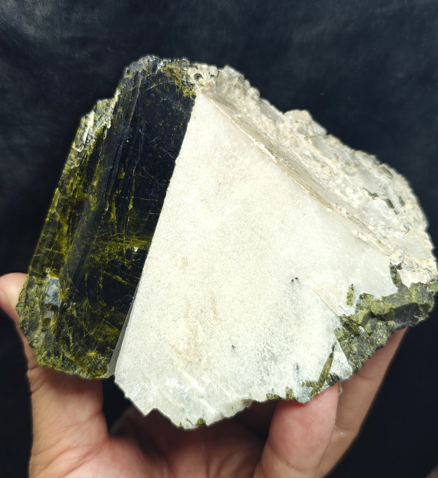 Natural Epidote crystal on matrix with Albite 943 grams