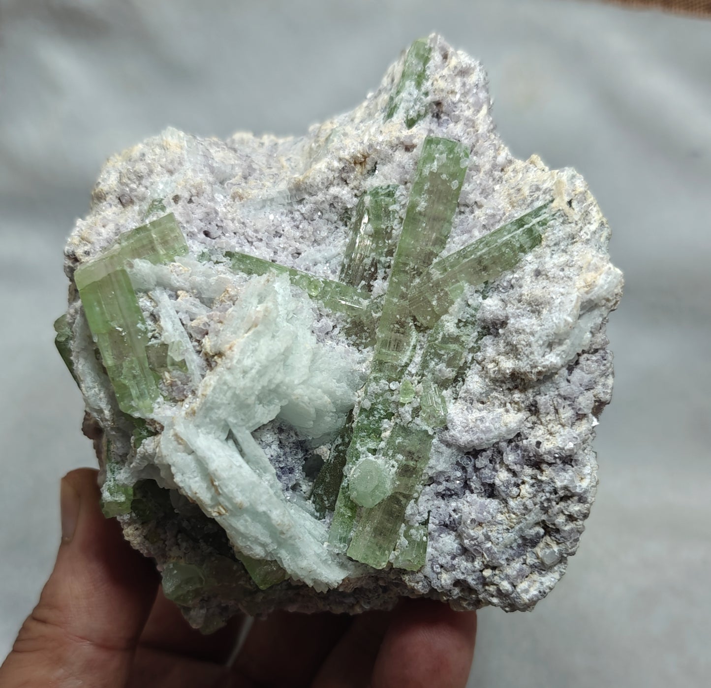 Bicolor Tourmalines crystals on matrix with lepidolite 1105 grams