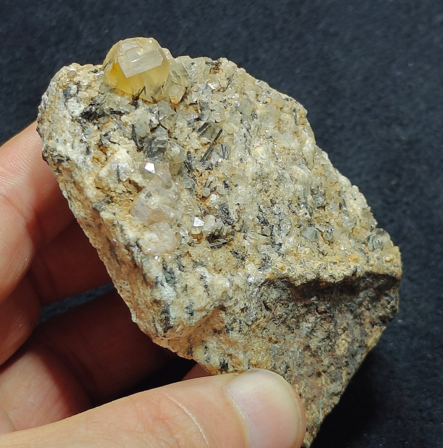 Astrophyllite included terminated Quartz Crystals on matrix with aegirine 193 grams