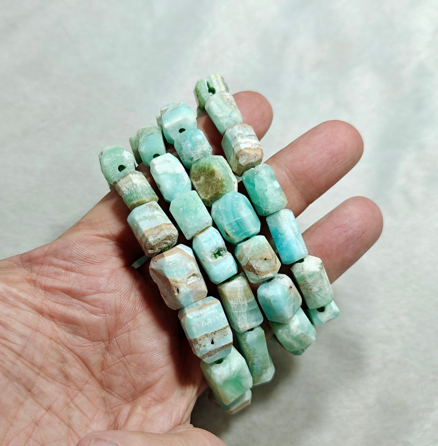 Natural aragonite beads bracelets adjustable elastic fit