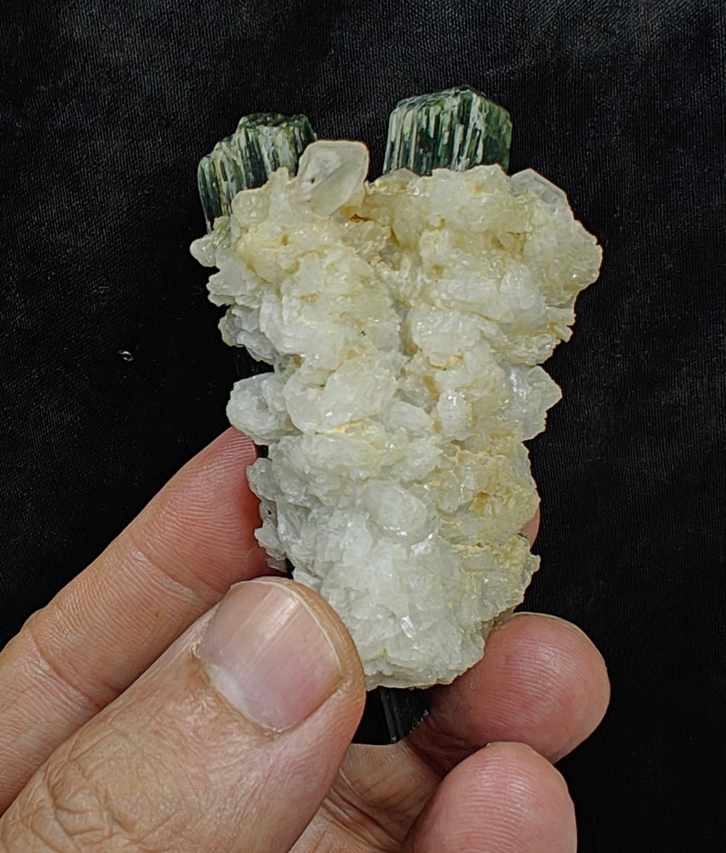 Perfectly terminated specimen of green cap Tourmalines crystals with associated albite 94 grams