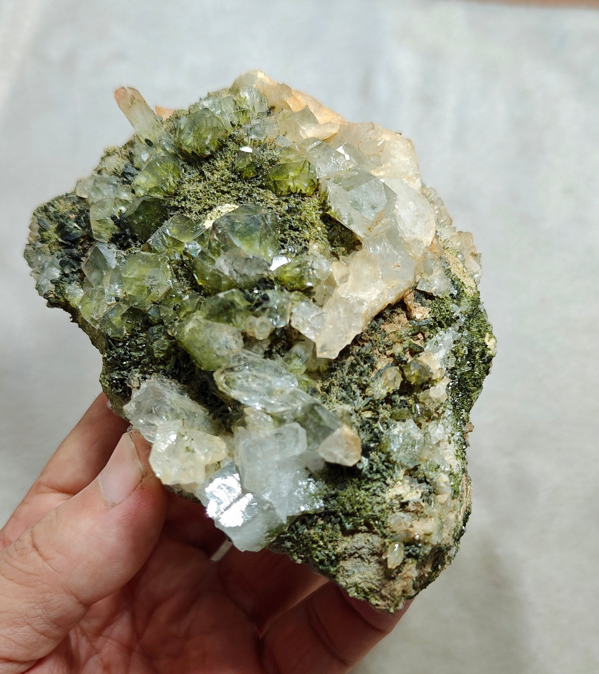 Natural Quartz and Epidote cluster 800 grams