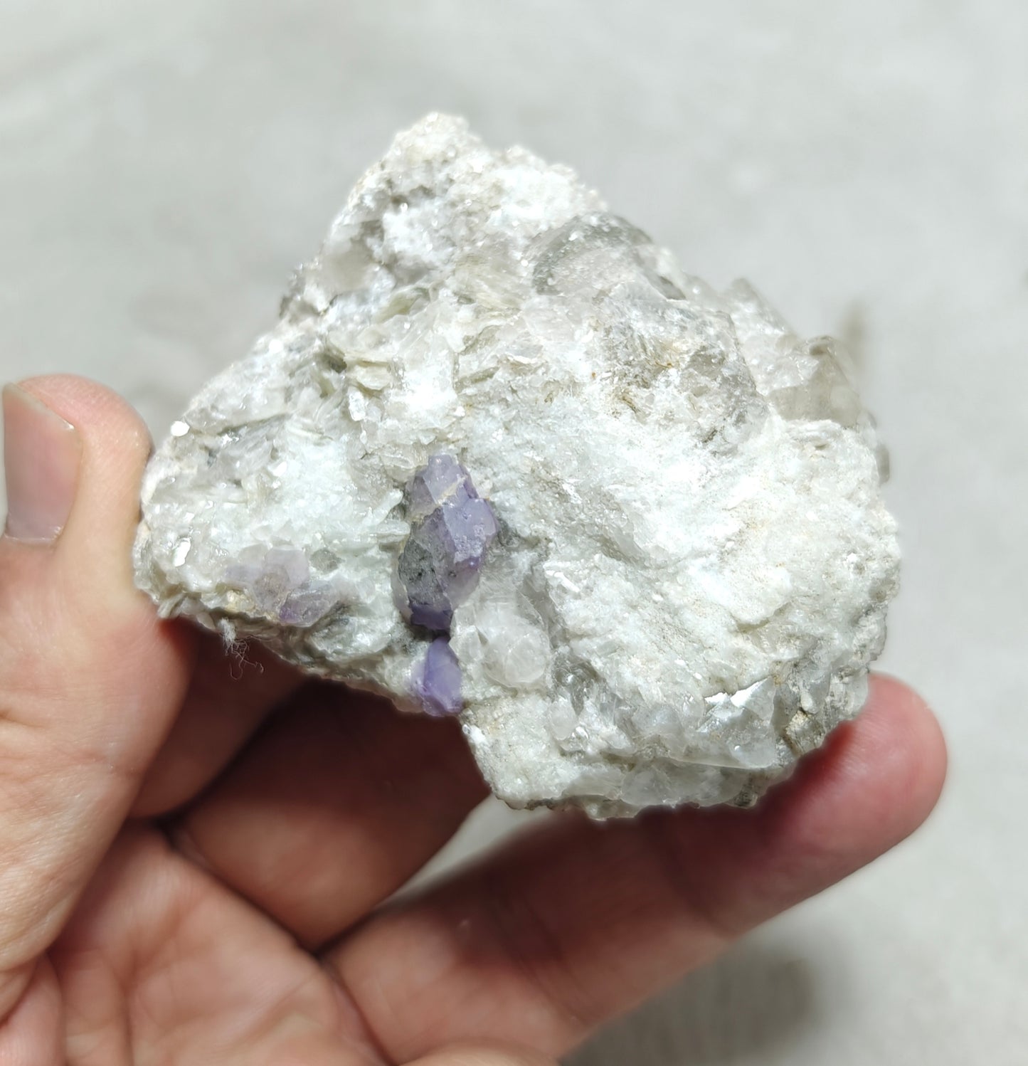 purple Apatite crystals on matrix with quartz and mica 127 grams