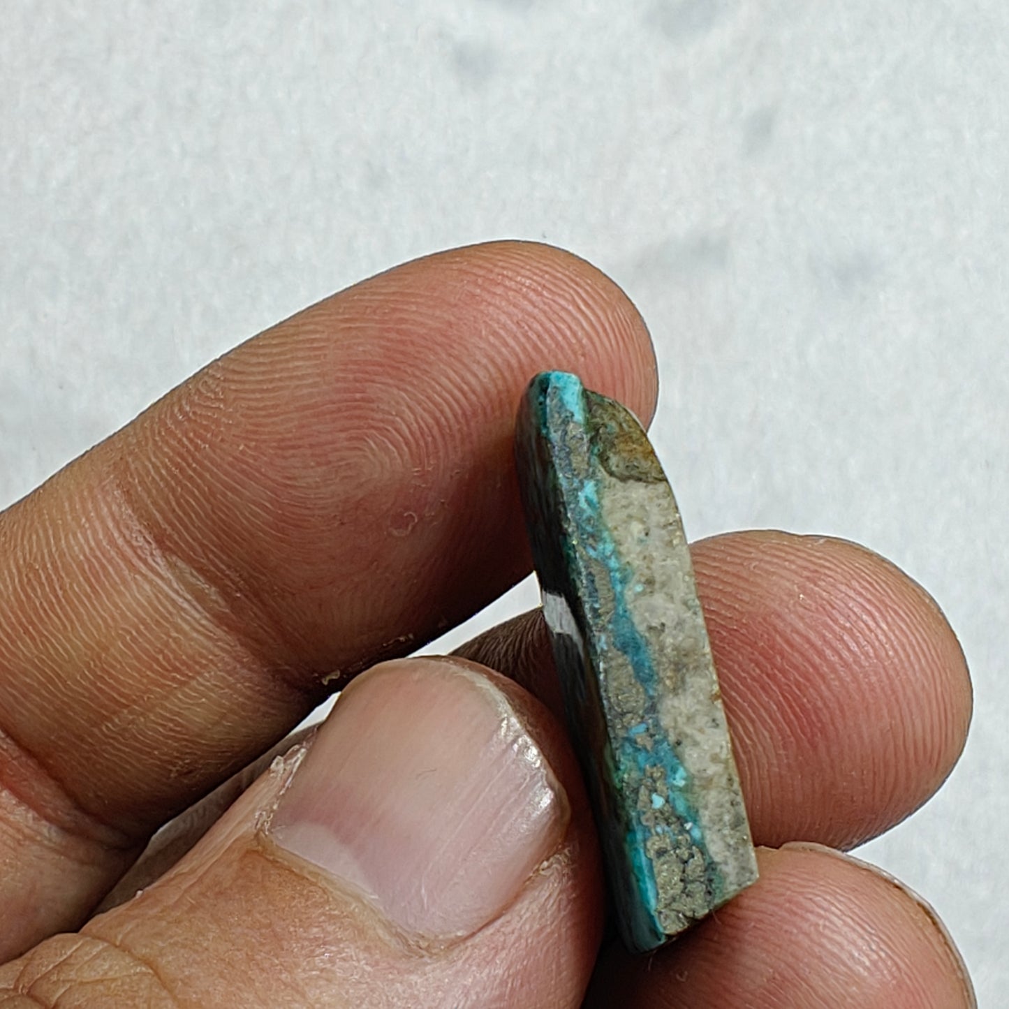 Single amazing natural rectangular shape turquoise cabochon with Pyrite 5 grams