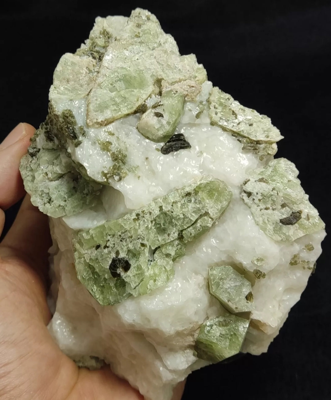 Green diopside crystals on matrix with mica 1067 grams