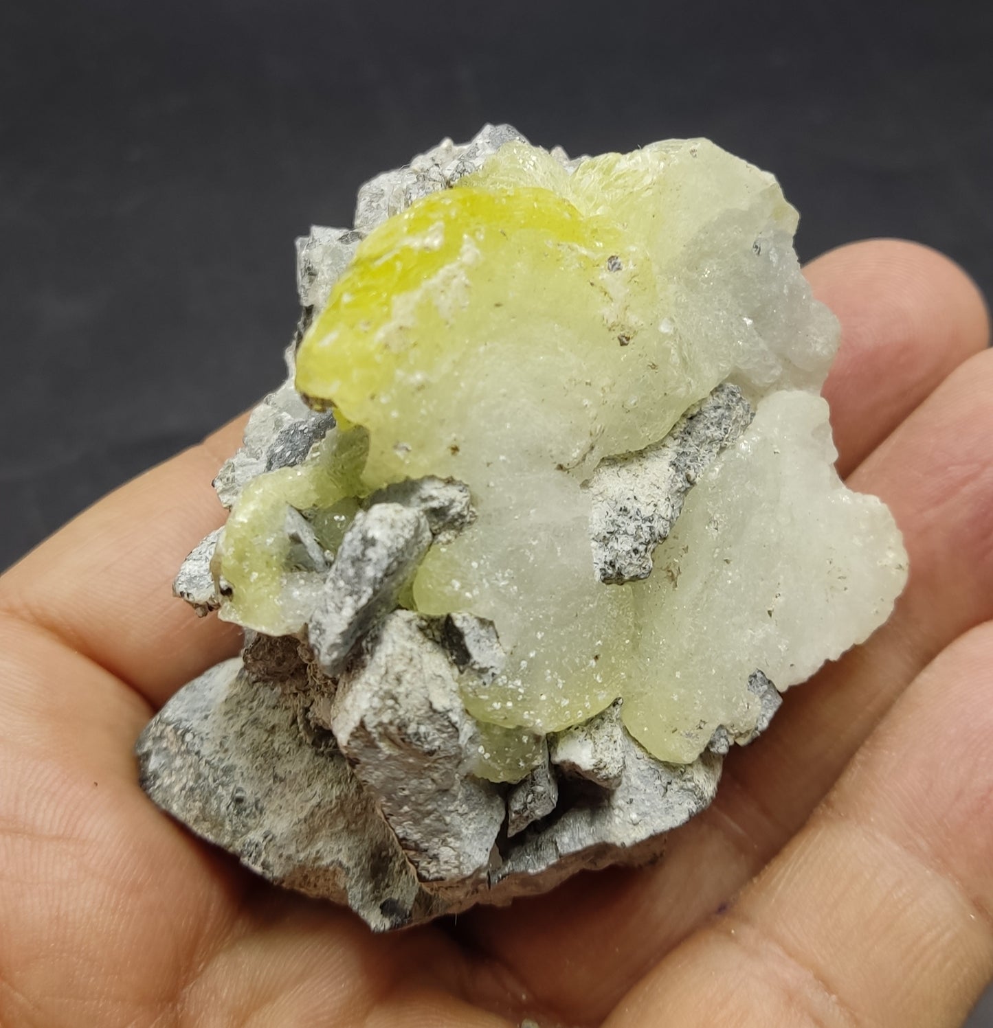 Natural Yellow brucite on Matrix with Chromite 108 grams