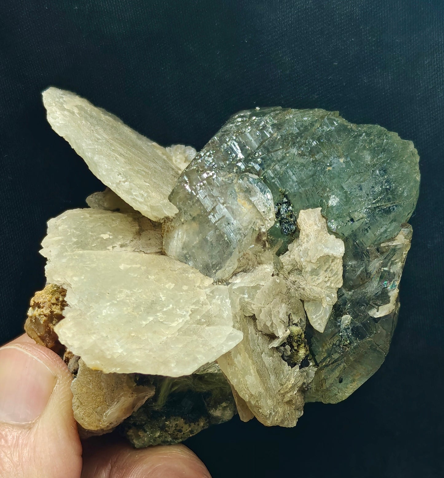 Terminated Etched Quartz crystal with calcite, Epidote and byss-olite 149 grams