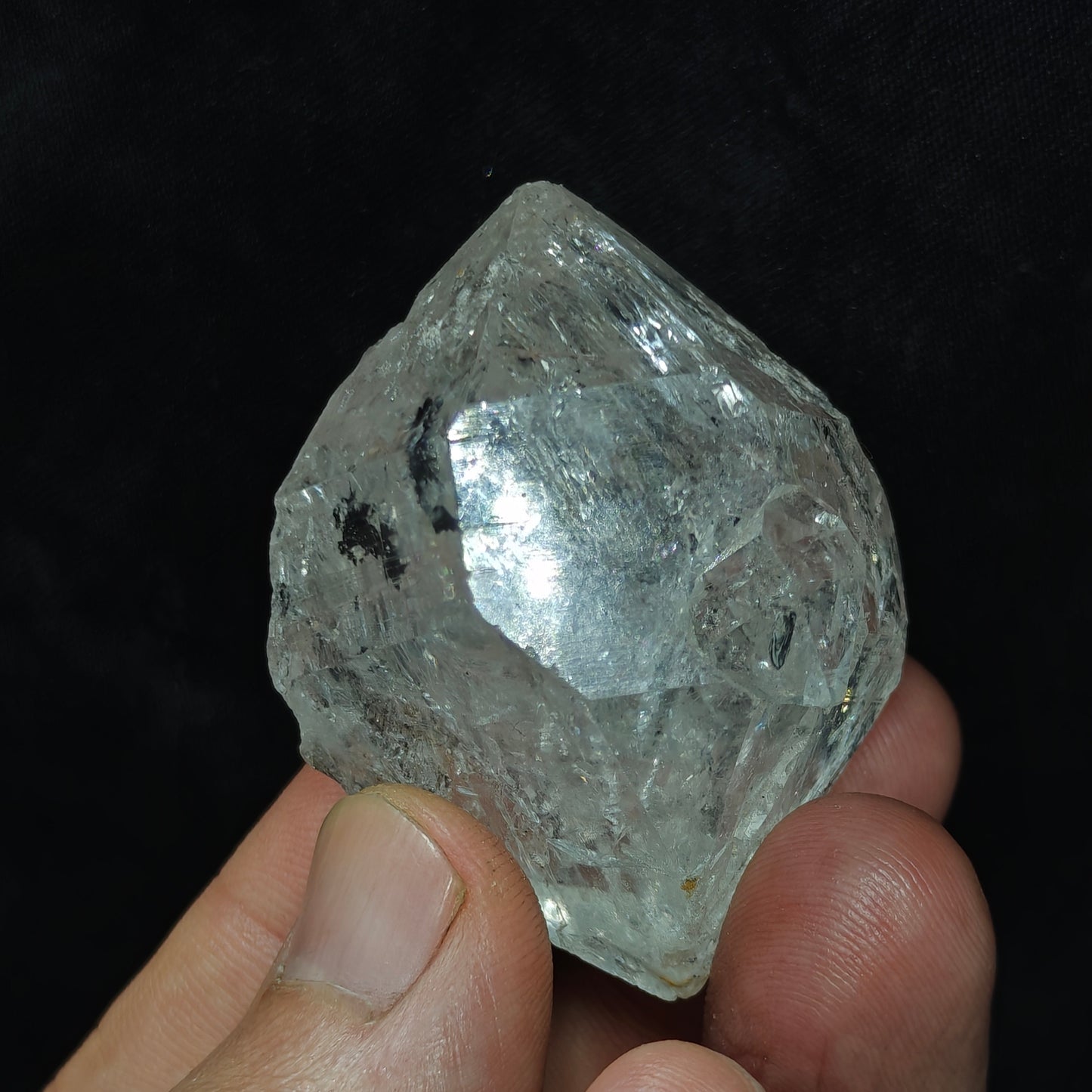 double terminated diamond like quartz crystal with carbon inclusions 57 grams